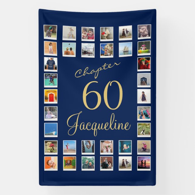 60th Birthday Blue Gold Banner (Vertical)