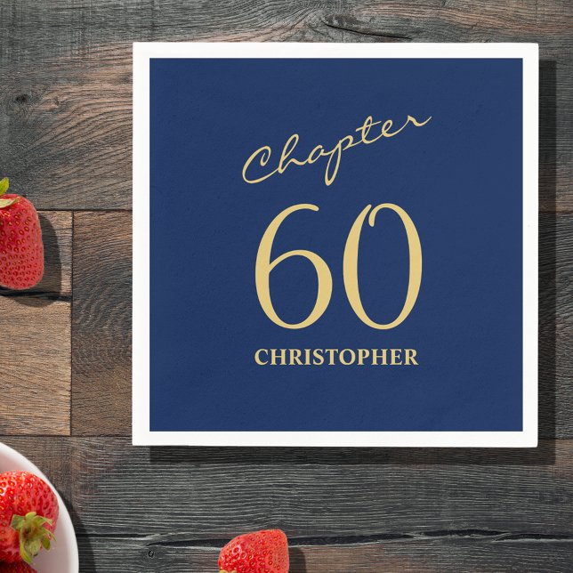60th Birthday Blue Gold Chapter 60 Napkin (Make your loved one's 60th birthday celebration elegant and memorable with our  Blue Gold Napkins.)