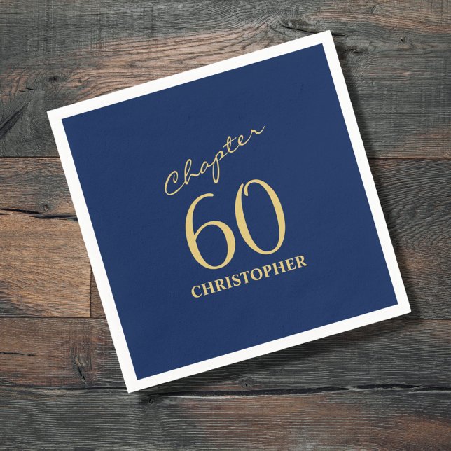 60th Birthday Blue Gold Napkin (Creator Uploaded)