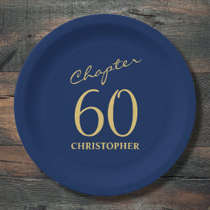 60th Birthday Blue Gold Paper Plate