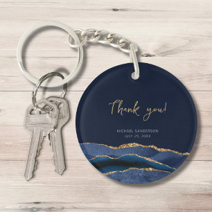60th Birthday Blue Gold Thank You Round Acrylic Key Ring