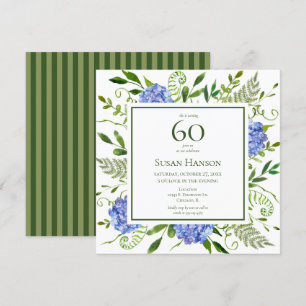 60th Birthday Blue Hydrangeas Invitation