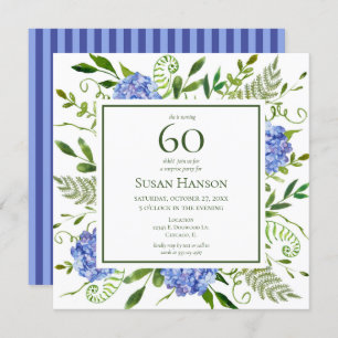 60th Birthday Blue Hydrangeas Surprise Party Invitation