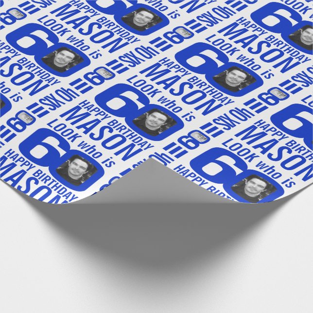 60th birthday blue look 60 custom photo name wrapping paper (Corner)