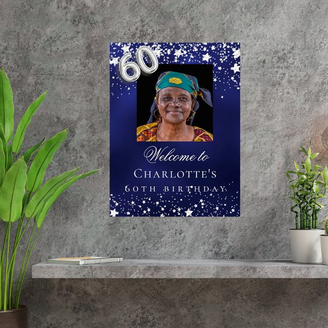 60th Birthday blue silver stars photo welcome Poster (Creator Uploaded)