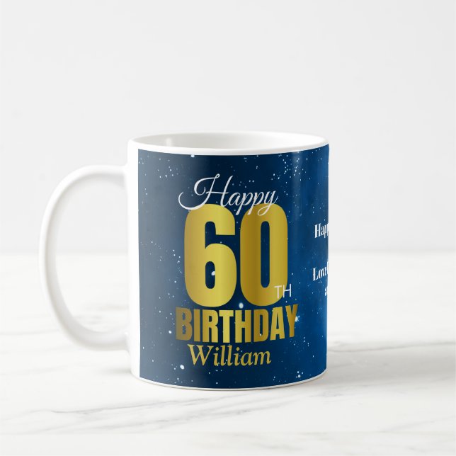 60th Birthday Blue Space Typography Coffee Mug (Left)
