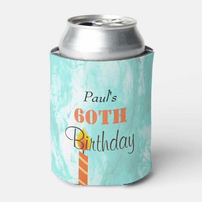  60th Birthday Blue Watercolor Candle  Can Cooler (Can Front)