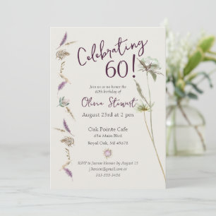 60th Birthday Boho Floral Watercolor Invitation