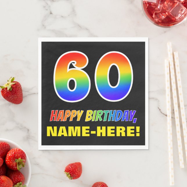 60th Birthday: Bold, Fun, Simple, Rainbow 60 Napkin (Insitu)