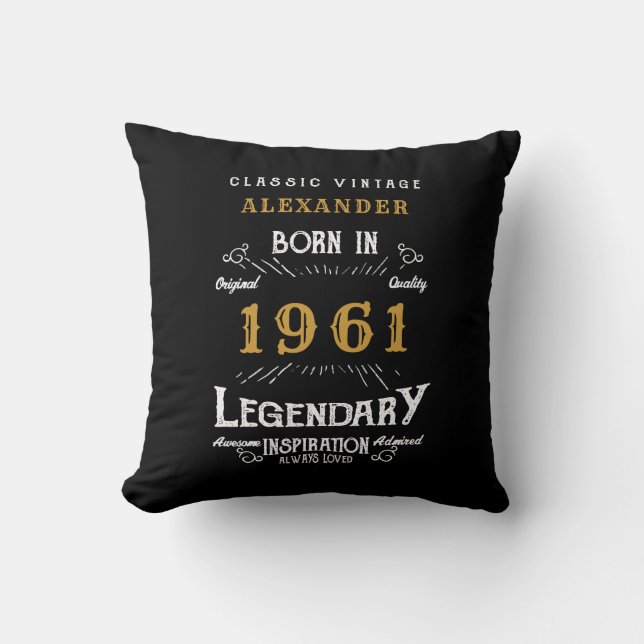 60th Birthday Born 1961 Retro Black Personalised Cushion (Front)
