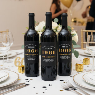 60th Birthday Born 1963 Add Name Black Gold Wine Label