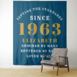 60th Birthday Born 1963 Add Name Blue Gold Large Tapestry<br><div class="desc">Personalised Birthday add your name and year tapestry. Edit the name and year with the template provided. A wonderful custom birthday party accessory. More gifts and party supplies available with the "setting standards" design in the store.</div>