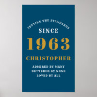 60th Birthday Born 1963 Add Name Blue Gold