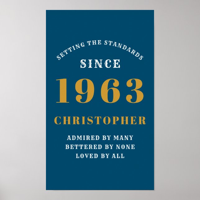 60th Birthday Born 1963 Add Name Blue Gold Poster (Front)
