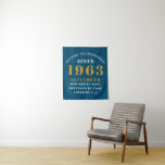 60th Birthday Born 1963 Add Name Blue Gold Tapestry<br><div class="desc">Personalised Birthday add your name and year tapestry. Edit the name and year with the template provided. A wonderful custom birthday party accessory. More gifts and party supplies available with the "setting standards" design in the store.</div>