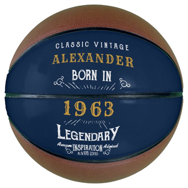 60th Birthday Born 1963 Add Name Legend Blue Gold Basketball (Front)