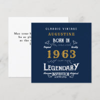 60th Birthday Born 1963 Legend Blue Gold Greeting