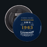 60th Birthday Born 1963 Legend Blue Gold Retro Bottle Opener<br><div class="desc">Vintage design bottle opener. Add the name and year creating a unique birthday celebration item. Team this up with the matching gifts,  party accessories,  and clothing available in our store www.zazzle.com/store/thecelebrationstore</div>