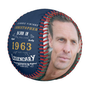 60th Birthday Born 1963 Monogram Photo Legend Blue Baseball