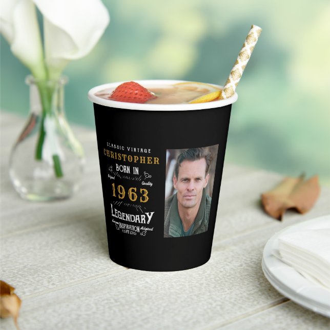 60th Birthday Born 1963 Photo Template Legend Paper Cups (Insitu)