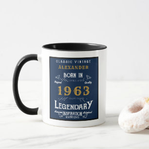 60th Birthday Born 1963 Retro Legend Blue Gold Mug