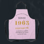 60th Birthday Born 1965 Pink Grey Lady's Apron<br><div class="desc">Celebrate a 60th birthday with this stunning pink and grey apron! Customise this one-of-a-kind apron with your own personal touch by adding the name, age, favourite quote, or whatever you want! It makes the perfect personalised gift for your loved one. Whether they are an amateur chef or just want to...</div>