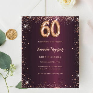 60th birthday burgundy rose gold invitation