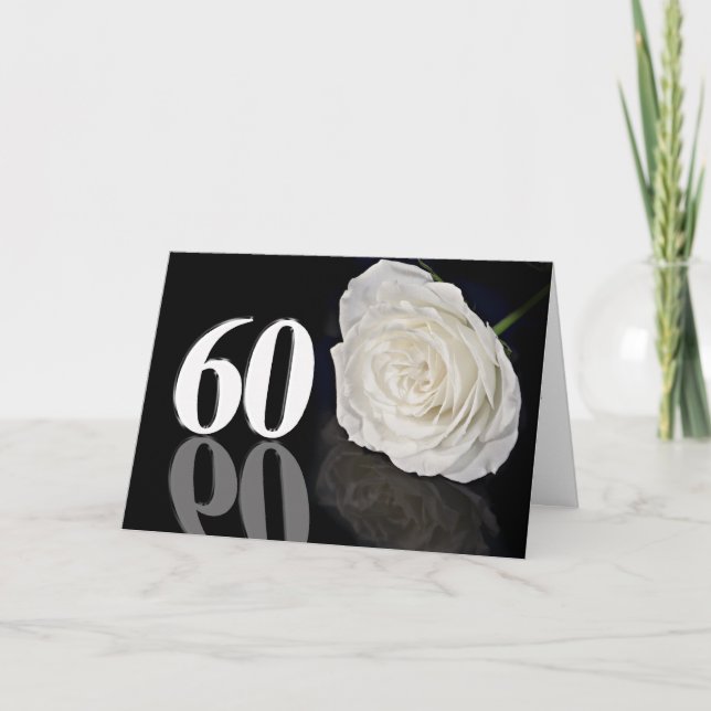 60th Birthday Card with a classic white rose (Front)