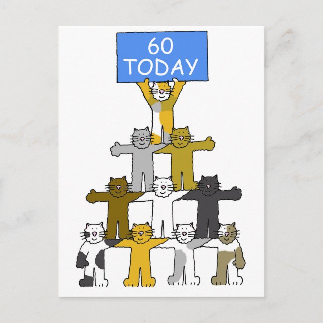 60th Birthday Cartoon Cats Holding a Banner Postcard (Front)