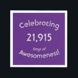 60th Birthday Celebrating 21,915 Days Awesomeness Napkin<br><div class="desc">Celebrating 21, 915 Days Of Awesomeness 60th Birthday Party Napkins. This is a fun way to celebrate turning sixty or any other birthday or days you are counting and celebrating. . Customise with the number of days you are celebrating to make a truly personalised birthday party. You can change the...</div>