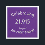 60th Birthday Celebrating 21,915 Days Awesomeness Napkin<br><div class="desc">Celebrating 21, 915 Days Of Awesomeness 60th Birthday Party Napkins. This is a fun way to celebrate turning sixty or any other birthday or days you are counting and celebrating. . Customise with the number of days you are celebrating to make a truly personalised birthday party. You can change the...</div>