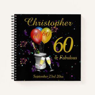 60th Birthday Celebration Black Party Guest Notebook