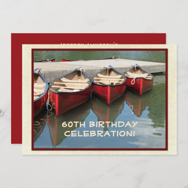 60th Birthday Celebration Invitation, Red Canoes Invitation (Front/Back)