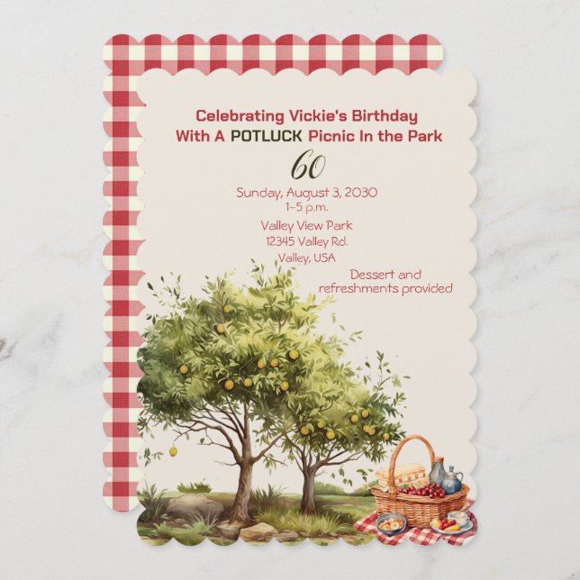 60th Birthday Celebration Picnic In the Park Invitation (Front/Back)