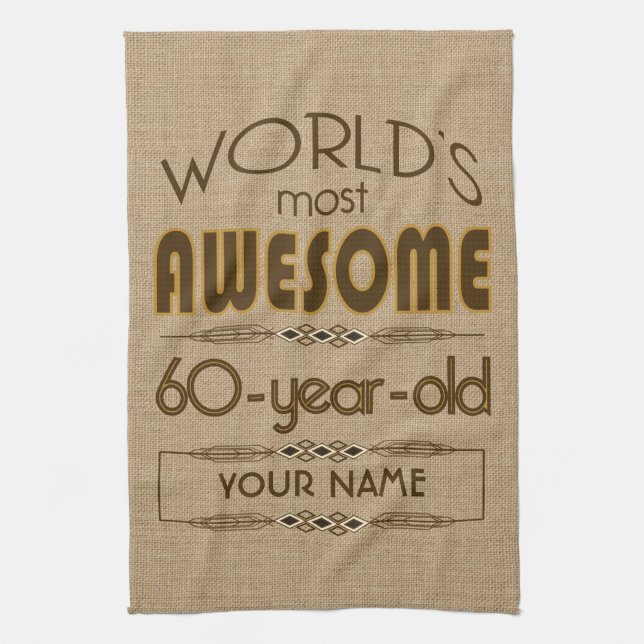 60th Birthday Celebration World Best Fabulous Tea Towel (Vertical)
