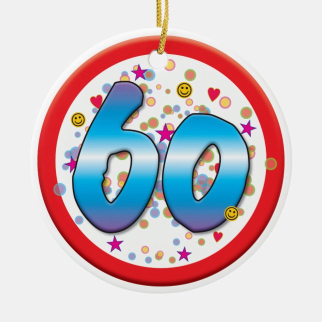 60th Birthday Ceramic Tree Decoration (Front)