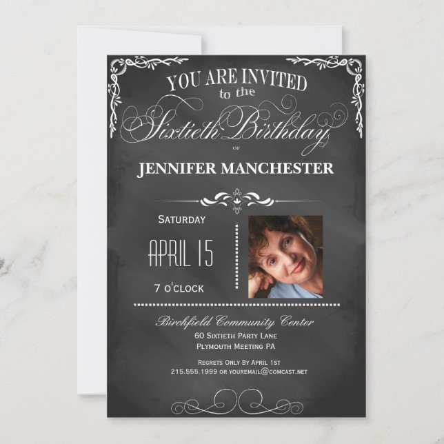60th Birthday Chalkboard Typography Party Invite (Front)