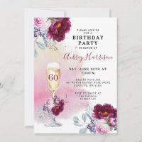 60th Birthday Champagne Glass Floral Birthday