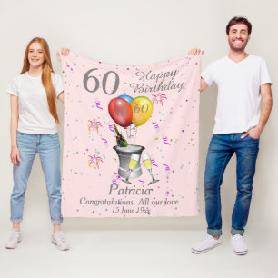 60th Birthday Champagne Pink Fleece Blanket