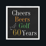 60th Birthday Cheers and Beers Golf Black and Gold Napkin<br><div class="desc">This is a cool and modern, 60th birthday, golf party design. It is a simple, minimal design, in classic black and gold typography with pops of orange and green. Perfect for a cool and fun, golf and beer themed, 60th birthday party. This design is fully customisable, simply use the personalise...</div>