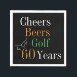 60th Birthday Cheers and Beers Golf Black and Gold Napkin<br><div class="desc">This is a cool and modern, 60th birthday, golf party design. It is a simple, minimal design, in classic black and gold typography with pops of orange and green. Perfect for a cool and fun, golf and beer themed, 60th birthday party. This design is fully customisable, simply use the personalise...</div>
