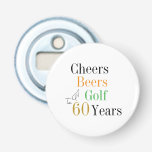 60th Birthday Cheers and Beers Golf Minimal Bottle Opener<br><div class="desc">This is a cool and modern, 60th birthday, golf party design. It is a simple, minimal design, in classic black and white, with pops of green, orange and gold coloured typography. Perfect for a cool and fun, golf and beer themed, 60th birthday party. This design is fully customisable, simply use...</div>