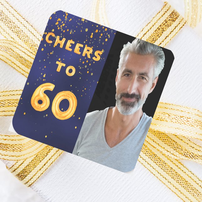 60th birthday cheers to 60 gold balloon text blue square sticker (Creator Uploaded)