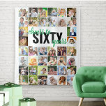 60th Birthday Cheers to 60 Years 40 Photo Collage Tapestry<br><div class="desc">Cheers to Sixty years,  60th birthday photo backdrop personalised with 40 of your favourite pictures. Create your own photo collage of square / instagram pictures,  working in rows from left to right. (If you want to change the colours,  click "customise further" or message me for assistance).</div>