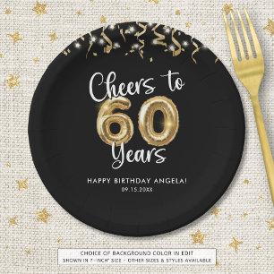 60th Birthday Cheers to 60 Years Custom Colour Paper Plate