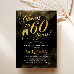 60th Birthday - Cheers To 60 Years Gold Black Invitation