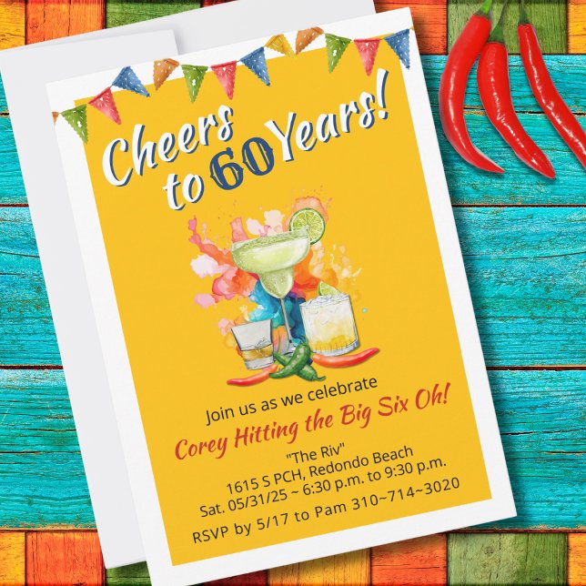 60th Birthday Cheers to 60 Years Mexican Fiesta  Invitation (Creator Uploaded)