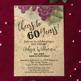 60th Birthday Cheers to 60 Years Wine Themed  Invitation