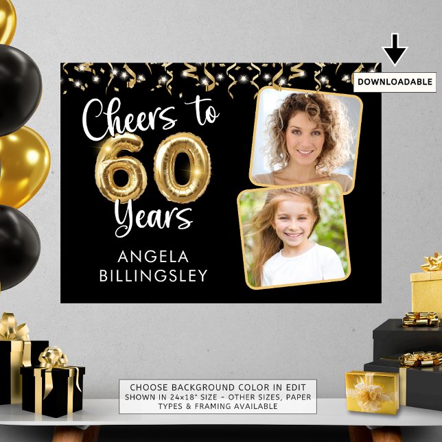 60th Birthday Cheers to Years 2 Photo Welcome Sign (Creator Uploaded)