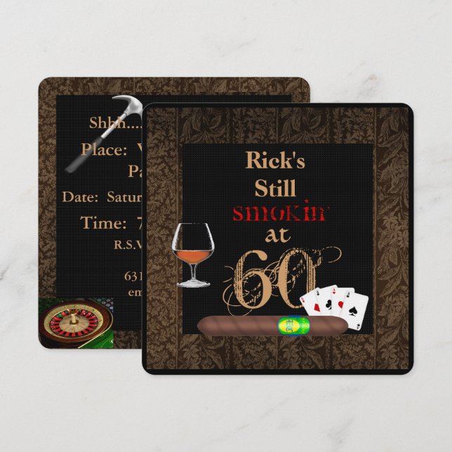 60th Birthday Cigars, Poker and INVITATIONS (Front/Back)